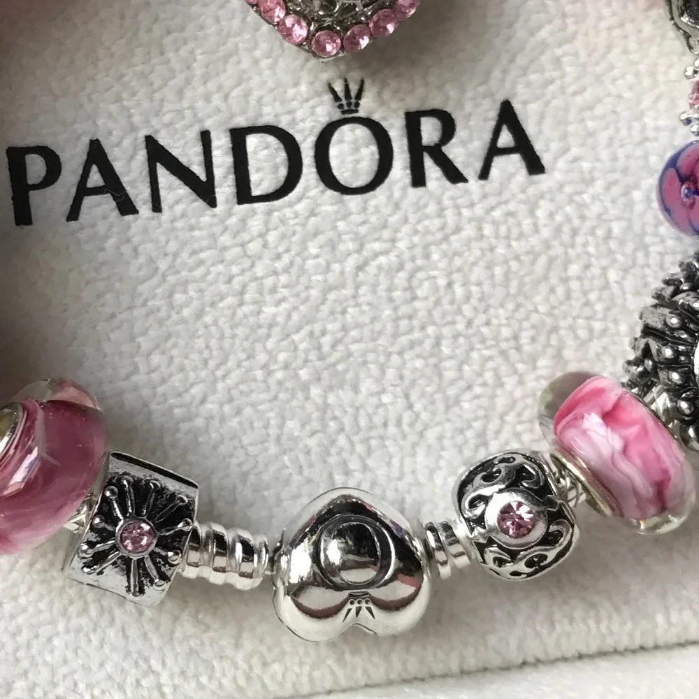 Authentic PANDORA Heart Clasp S925 Silver Bracelet with Murano Glass Beads 7.9" - Picture 10 of 16